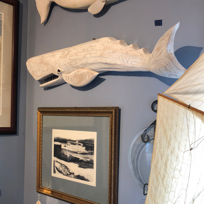 48" White Chestnut Sperm Whale, Wood Carving