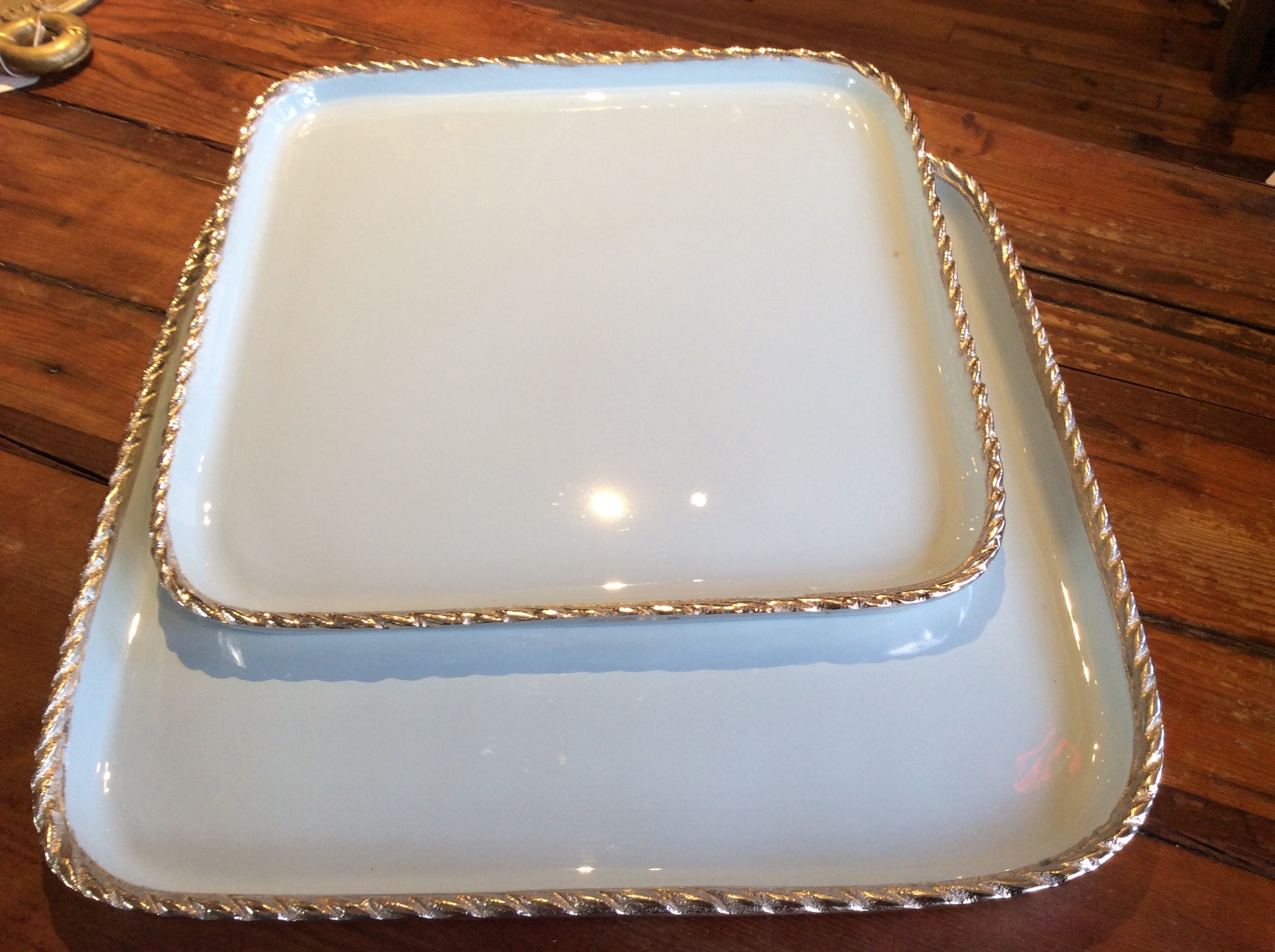 Tray/Platter, silver roped edges, light blue, large - Annapolis Maritime Antiques