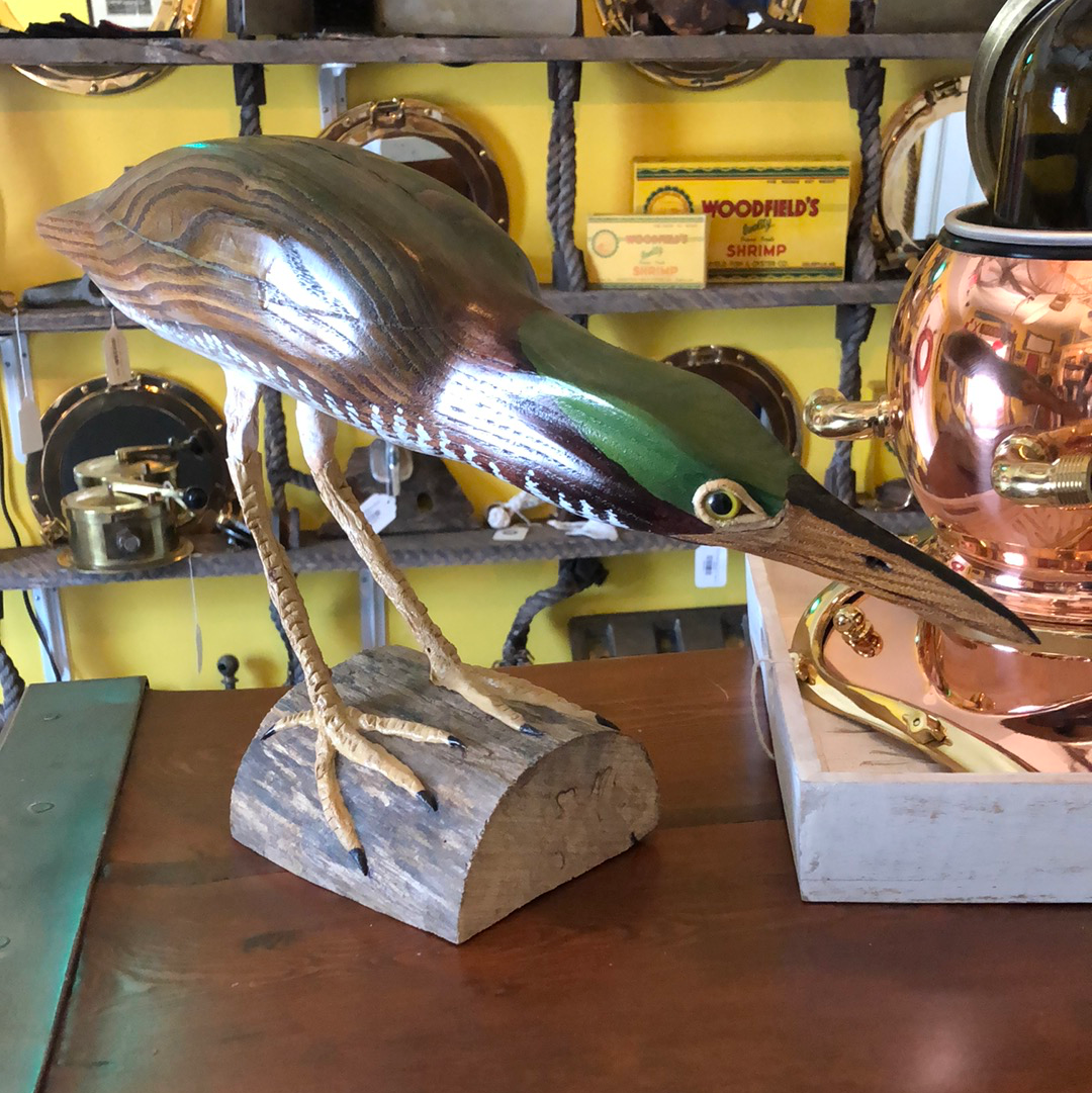 Green Backed Heron, Wood Carving