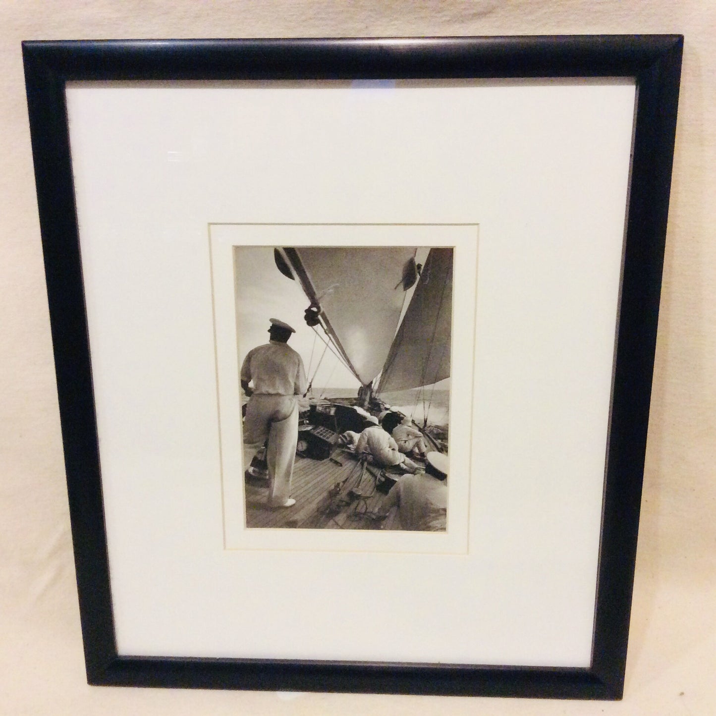 Sailboat #1, "On Deck," Vintage, B & W Photo, Framed - Annapolis Maritime Antiques