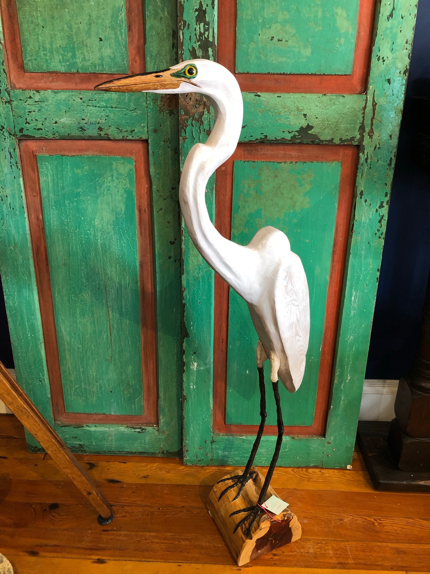 Standing Great White Egret, Wood Carving