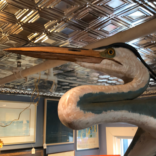 Ceiling Hung Great Blue Heron Wood Carving