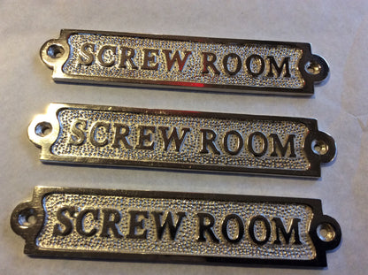 Sign, Chrome, "Screw Room", 6" - Annapolis Maritime Antiques