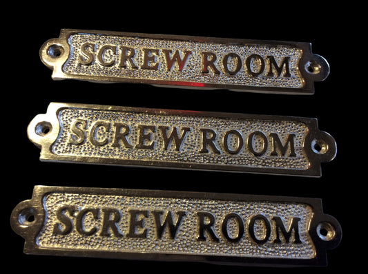 Sign, Chrome, "Screw Room", 6" - Annapolis Maritime Antiques