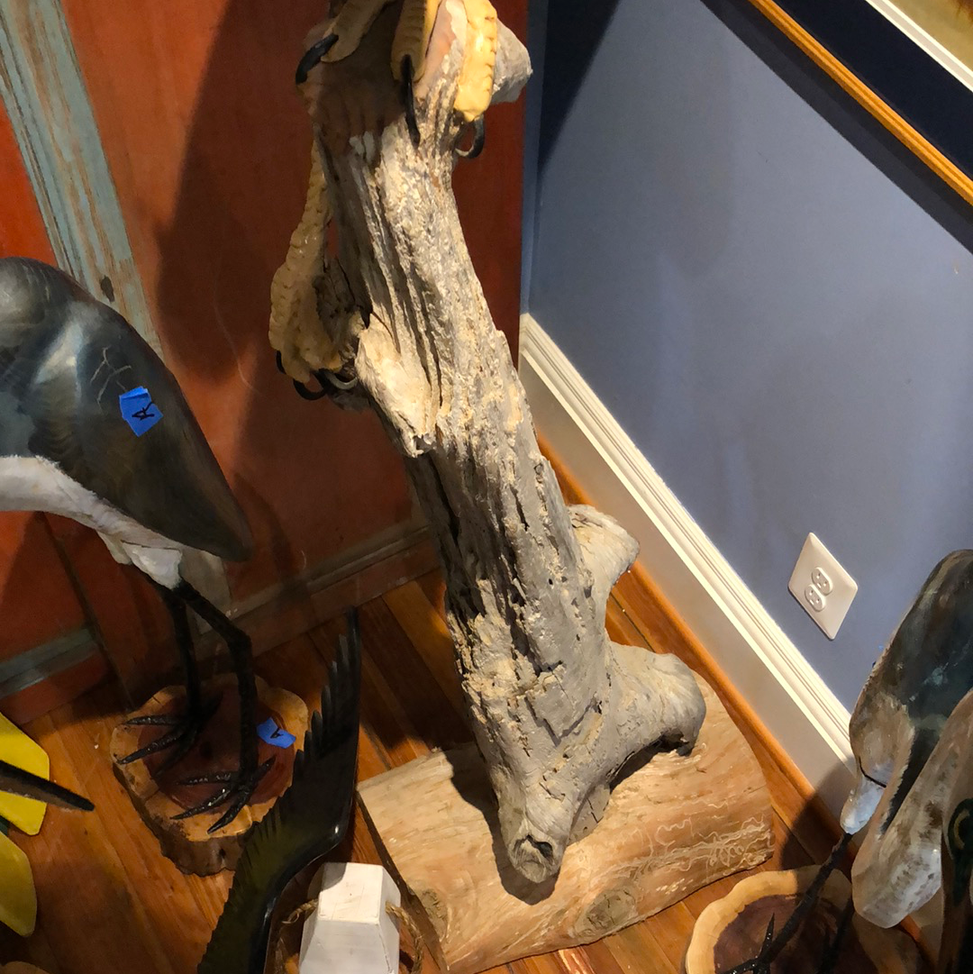 Bald Eagle on Tree Stand, Wood Carving