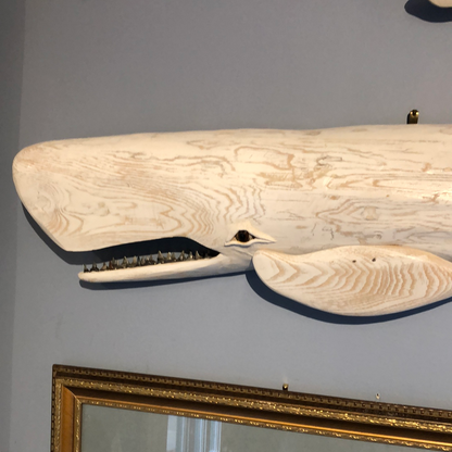 48" White Chestnut Sperm Whale, Wood Carving