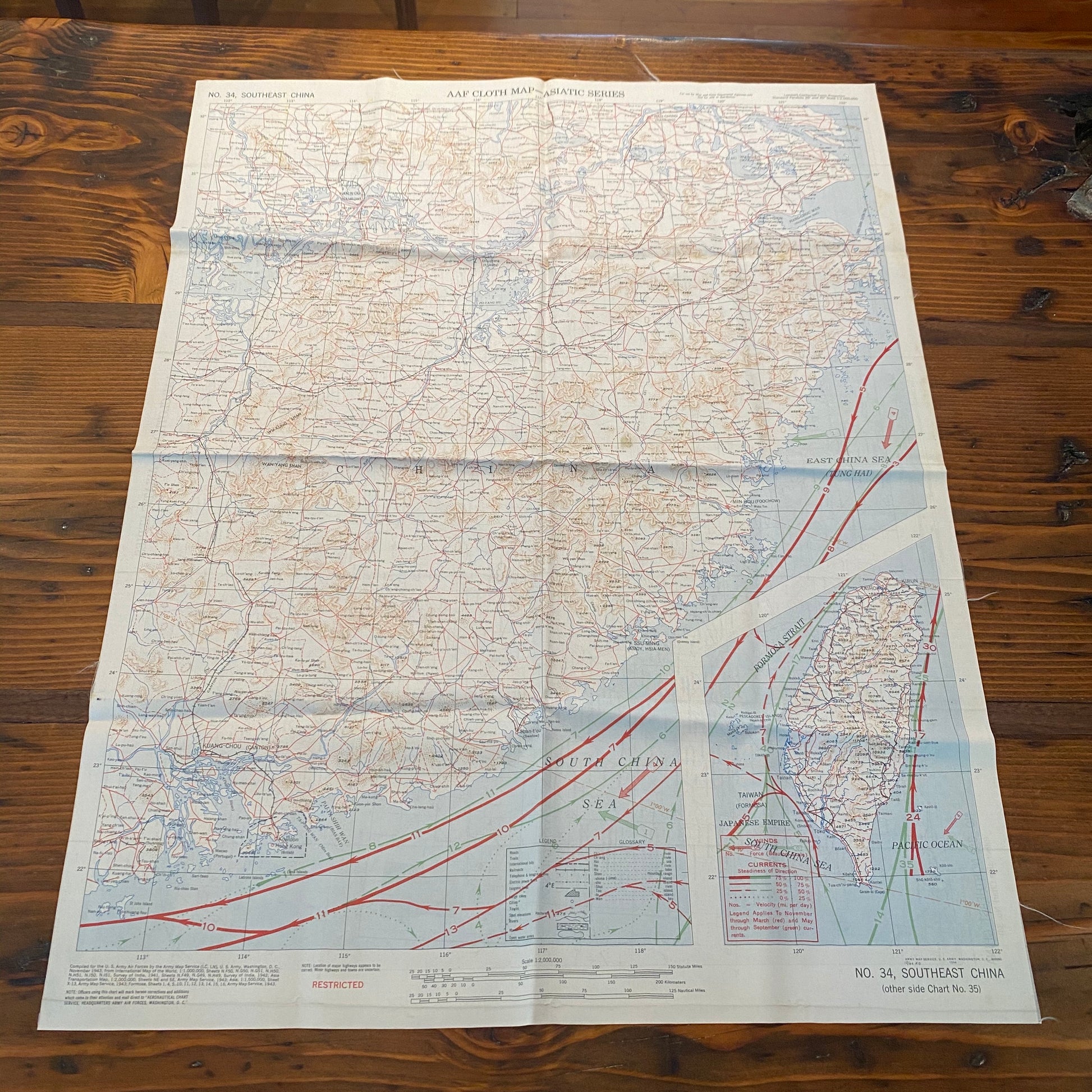 Charts, Silk Drift, WWII, for Pilots, Sold As A Set Only - Annapolis Maritime Antiques