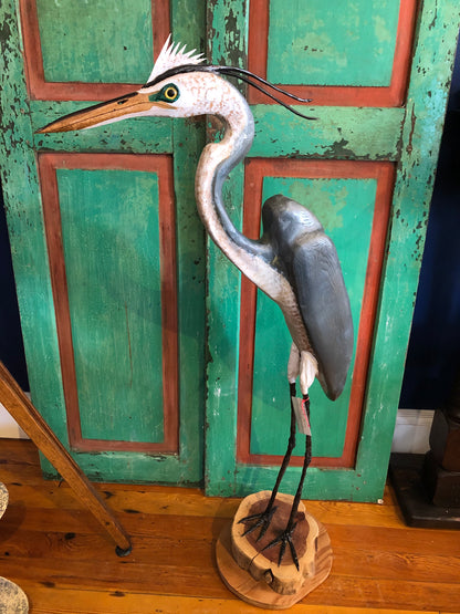 Regular Tall Great Blue Heron, Wood Carving