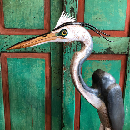 Regular Tall Great Blue Heron, Wood Carving