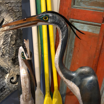 Giant Great Blue Heron, Open Mouth, Wood Carving
