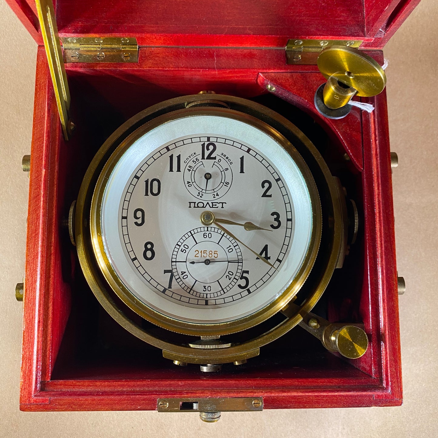 Chronometer, Russian Marine Gimballed, Brass with Rosewood Case - Annapolis Maritime Antiques