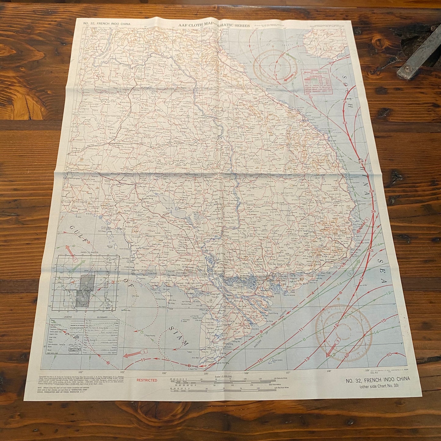 Charts, Silk Drift, WWII, for Pilots, Sold As A Set Only - Annapolis Maritime Antiques